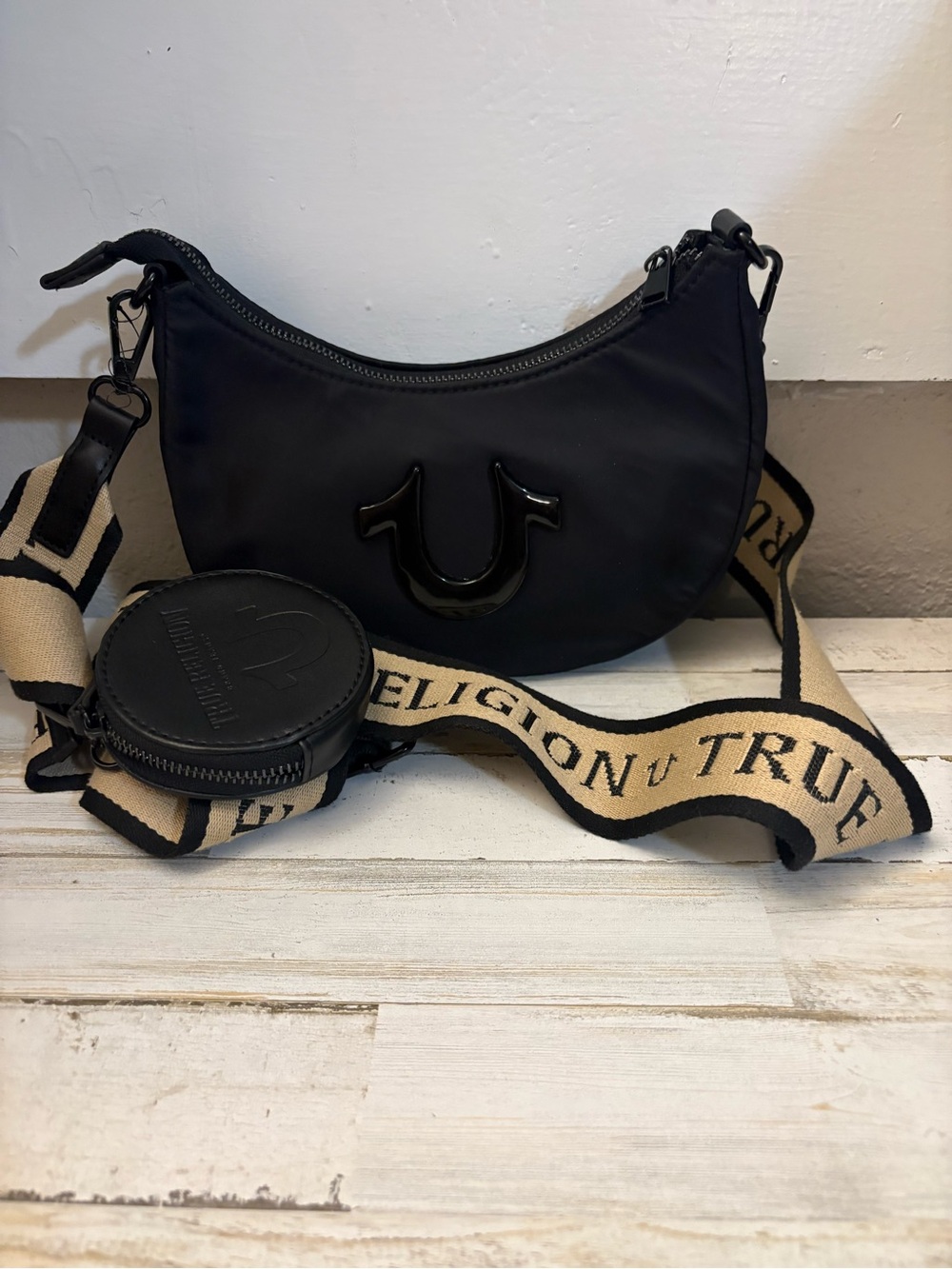 True Religion Pristine Cindition Black  Hobo Bag with coin purse and logo strap